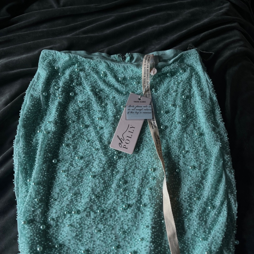 Oh Polly Green Embellished Midi Skirt